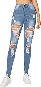 Milumia Women's Casual Mid Waist Skinny Ripped Jeans Denim Pants